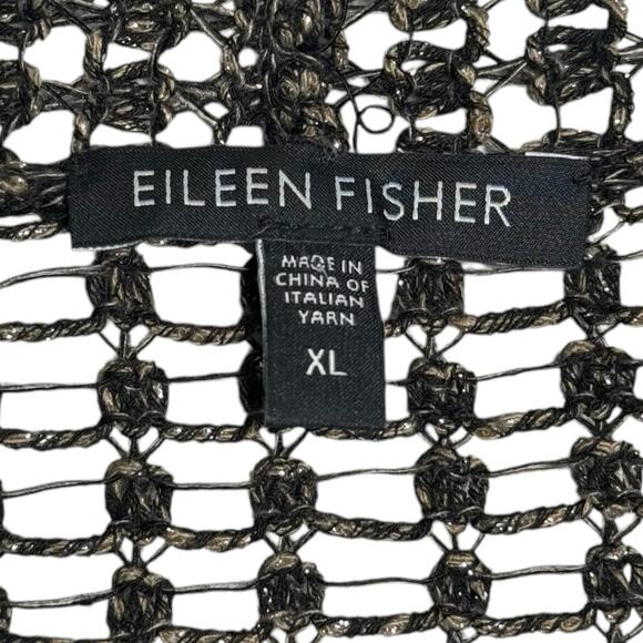 Eileen Fisher Mesh Metallic Knit Open Cardigan Hi-Lo in Black/Gold - Size XL - Picture 4 of 4